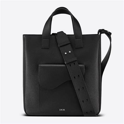 Saddle Tote Bag Black Grained Calfskin 